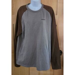 Patagonia Mens Grey/Brown Long Sleeve Raglan Shirt With Logo Print  gorpcore